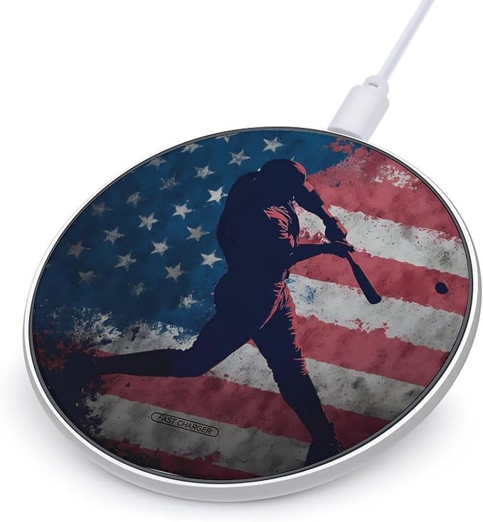 Vintage USA Flag Baseball Sports Wireless Charger SlimWireless Charging Pad Anti-Slip Charger Mat for Men Women
