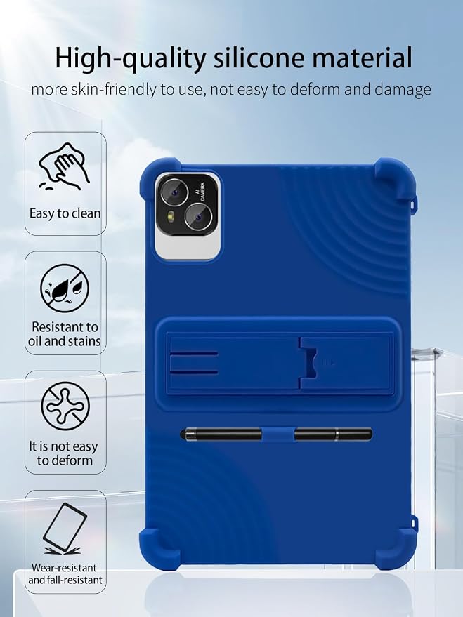 for ATMPC IT-801B Android 14 Tablet10 inch Tablets CaseSoft Silicone Adjustable Stand Cover Lightweight Kids Friendlywith Capacitive PenBlue.