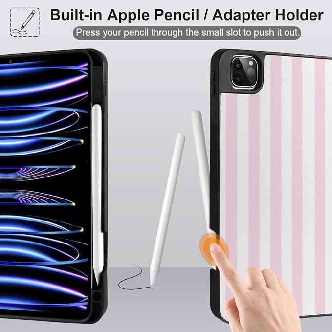 Case for iPad Pro 12.9 inch 6th Generation 2022 Built-in Pencil Holder + Trifold Stand + Auto Wake/Sleep + Protective Cover for iPad Pro 12.9 5th/4th/3rd Gen- Bear