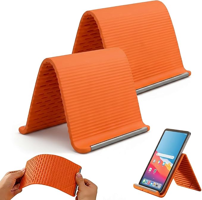 Auiepet Flexible Silicone Phone Stand with Aluminum 2026 New Foldable Phone Holder Bendable Adjustable Anti-Slip Desktop Stand Portable Rollable Multi-Angle Stand for Phone Tablet Laptop (Black*1)