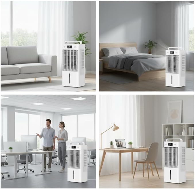 Portable Evaporative Air Cooler, 2.6Gal Touch Screen Cooler Fan with Remote Control, 6 Speeds 3 Modes LED Display, Quiet 3-in-1 Cooling, Ice Packs & Rolling Casters Included, for Bedroom Home Office