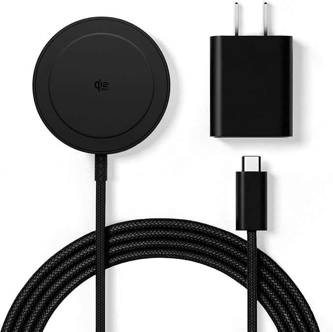 Magnetic Wireless Charger 5FT Qi2 25W Fast Charging Pad Compatible with MagSafe for iPhone Air/17e/17/16/15/14/13/12/Pro/Pro Max Series &amp AirPods 4/3/2/Pro &amp More (with 30W Adapter)