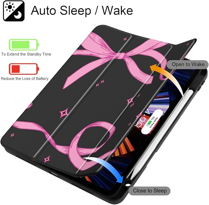 Tuiklol for iPad Pro 11 Inch 4th / 3rd / 2nd / 1st Gen (2022 2021 2020 2018) Case -Built-in Pencil Holder Shockproof Cover Clear Transparent Back Shell with Auto Wake/Sleep Black Flower
