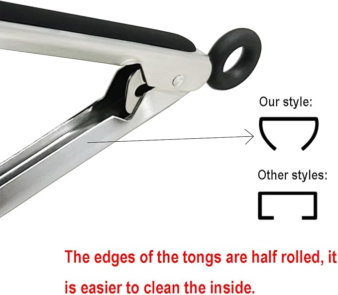 Lyxa SR 600℉ Heat Resistant Kitchen Tongs with Locking, Set of 9-inch and 12-inch Stainless Steel Metal Cooking Tongs with Non-Slip Grip, Perfect for Grilling, Barbecue (BBQ) and More