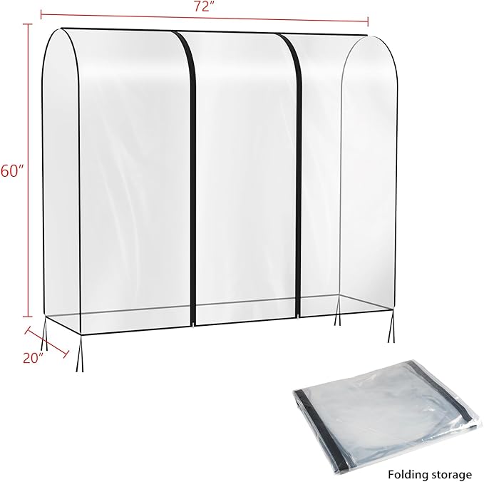 Zilink Clear Garment Rack Cover 6Ft Transparent Clothes Rack Cover Waterproof Clothing Rack Cover with 2 Durable Zippers for Garment Rack (72"L x 20"W x 60"H, Rack Not Included)