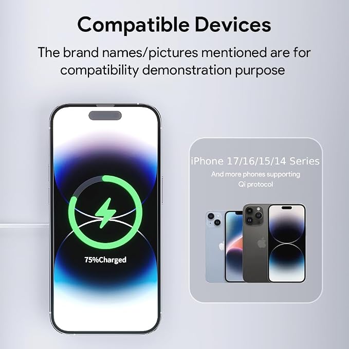 Minthouz 15W Fast Magnetic Wireless Charger Mag Safe Charging Pad Compatible with iPhone 17 Pro Max/17 Pro/17 iPhone 16/15/14/13/12 Series AirPods Qi-Enabled Devices (Black)