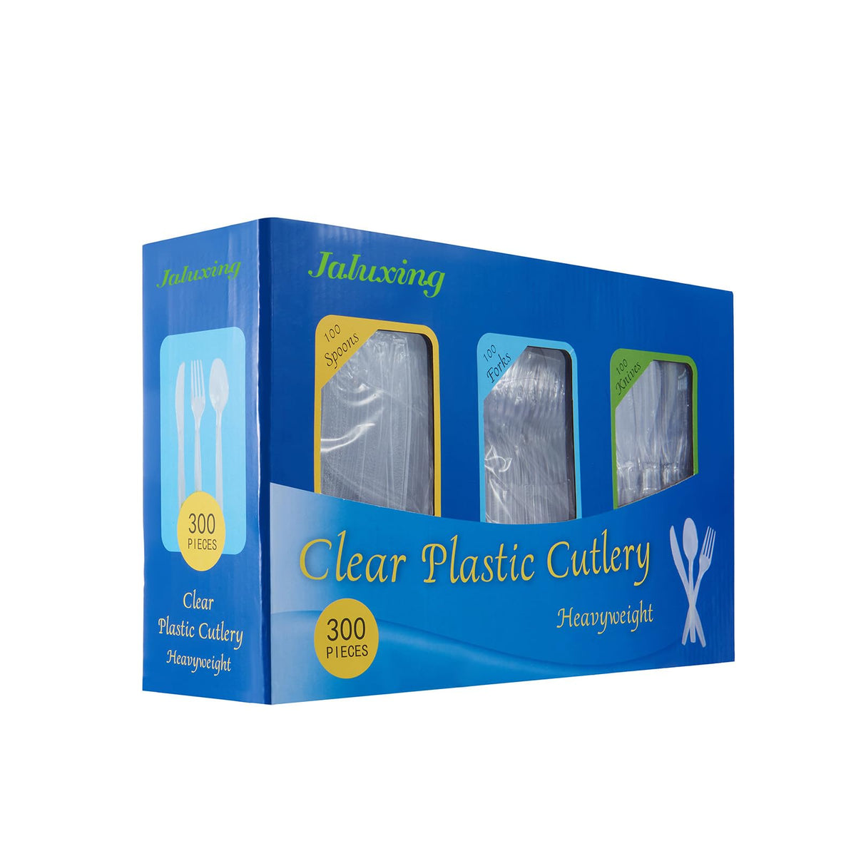 JALUXING [300 Combo Box] Black Plastic Forks Spoons Knives Heavyweight Utensils Disposable Silverware Heavy Duty Cutlery Set