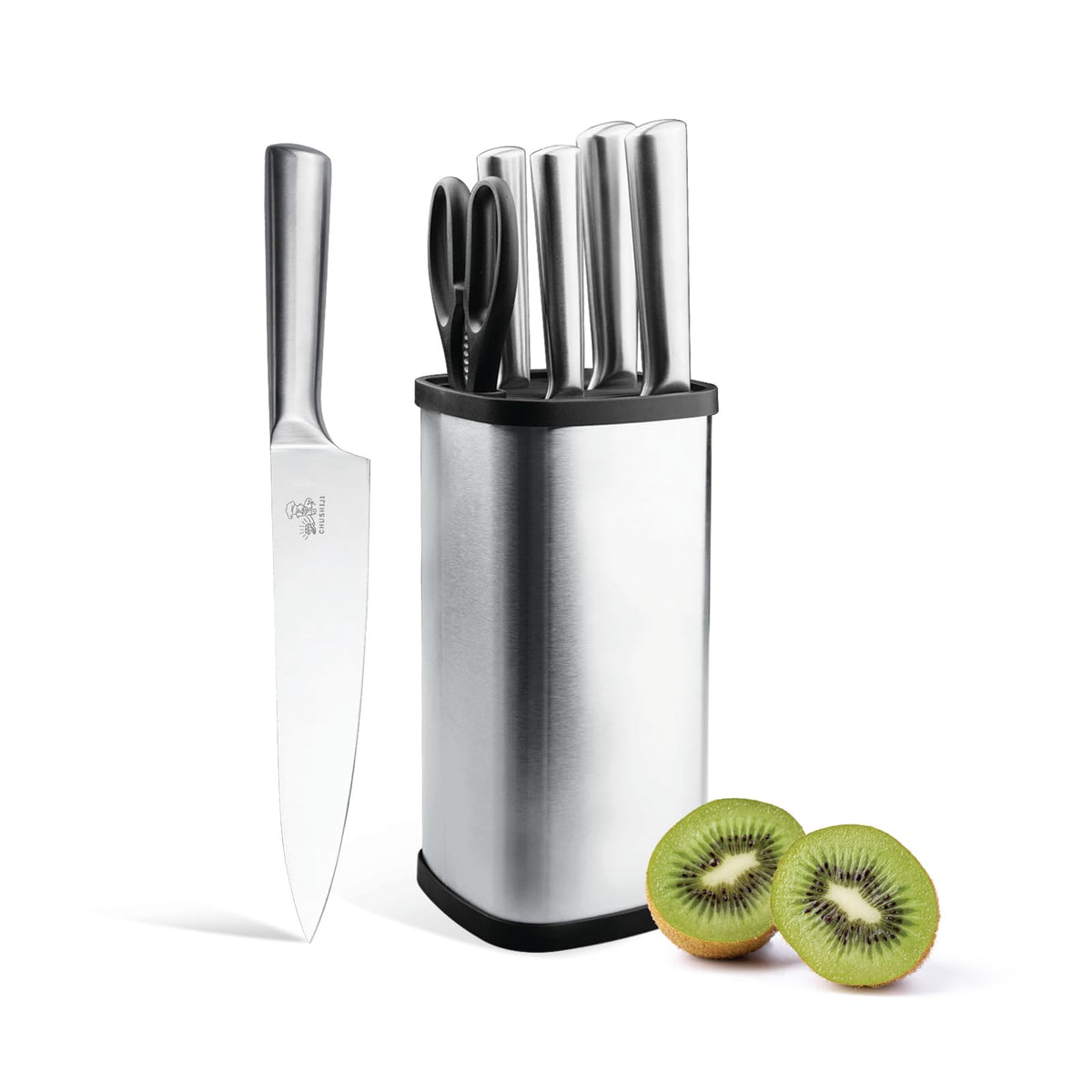 15-Piece Gray Kitchen Knife Set with Block and Sharpener, Dishwasher Safe