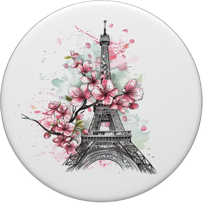 Paris France Eiffel Tower Cherry Blossom Floral Souvenir PopSockets PopGrip for MagSafe