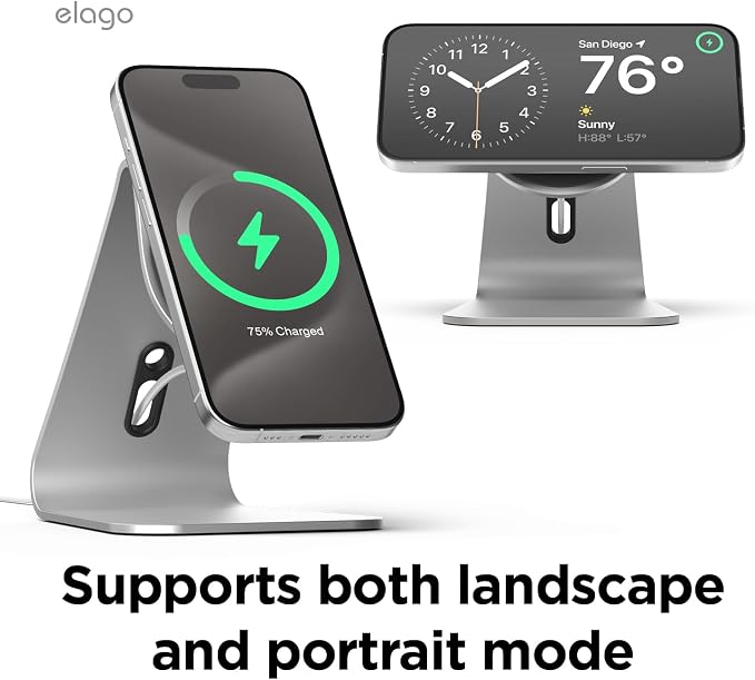 elago MS4 Charging Stand for MagSafe Charger | Aluminum Stand for iPhone Series Designed for iOS17 Standby Mode (Cable Not Included) (Black)