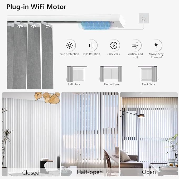 Blindify Motorized Vertical Blinds Compatible with Alexa Google Home, Blackout Sliding Door Shades Smart Vertical Blinds Remote Control Customize, Dark Grey