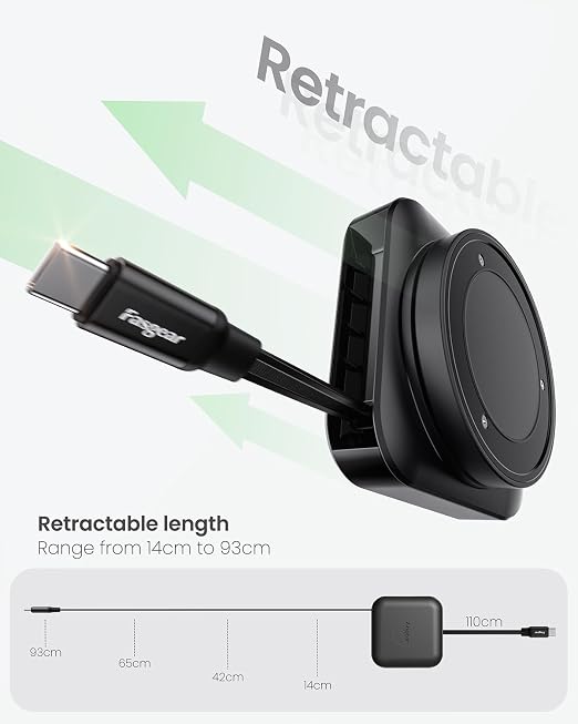 Fasgear Retractable USB C Cable Desk Mount 2 Pack 4.6ft Black | 60W PD/PPS Fast Charging 360° Rotatable Flat Cable USB C 2.0 Type C Cable i-Phone 17 16 15 Pro/i-Pad/Mac-Book/Sam-sung