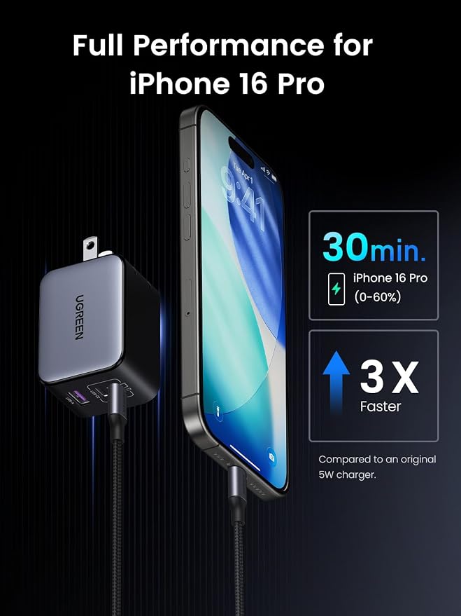 UGREEN Nexode X 65W GaN USB C Wall Charger 3-Port PPS Ultra Compact Foldable Fast Charger for MacBook Pro/Air iPhone 17/16/15 Series Galaxy S25/S24 Pixel 10/9 iPad Pro Steam Deck