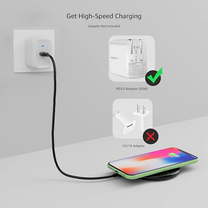 Amazon Basics Wireless Charger 15W Qi Certified Wireless Charging Pad with USB Cable Compatible with iPhone 15/14/13/12/11/X Samsung &amp LG Case Compatible Black