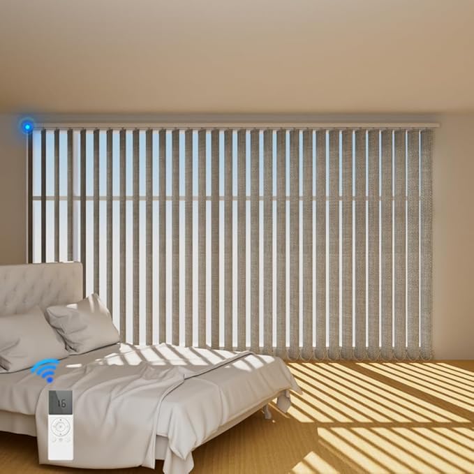 Blindify Motorized Vertical Blinds, Blackout Sliding Door Shades Vertical Shades Remote Control Customize, 3-Layer Grey