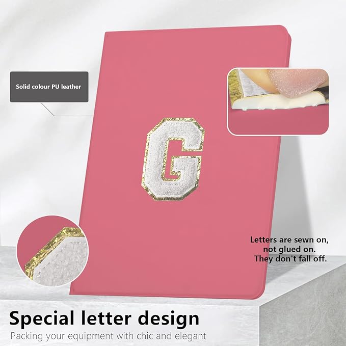 for iPad 9th Generation 10.2 Inch 2021/2020/2019 Case Initial Chenille Letter Suture Personalized for iPad 9th/8th/7th Generation Case with Auto Sleep/Wake Pencil Holder (Black A)