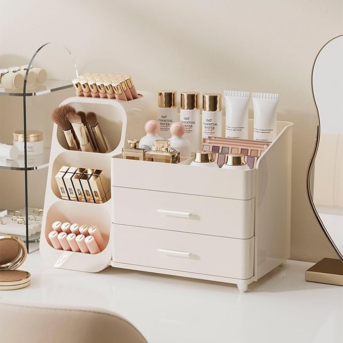 Makeup Organizer with Drawers,Large Capacity Countertop Organizer for Vanity,Bathroom and Bedroom Desk Cosmetics Organizer,Easy To Storage Skincare,Brushes, Eyeshadow, Lotions, Lipstick