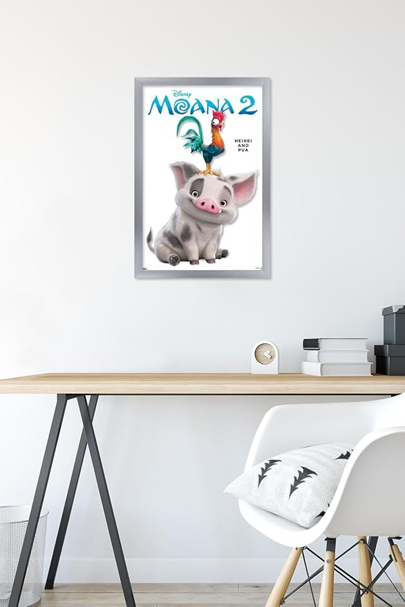 Disney Moana 2 - Heihei and Pua Feature Series Wall Poster, 22.4L" x 14.7W", Silver Framed Version