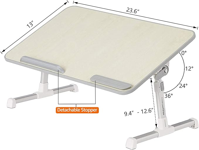 Amazon Basics Portable Foldable Adjustable Laptop Stand Tray Table Lap Desk for Bed and Couch, Fits up to 17-Inch Laptop, 13"x24", Cream