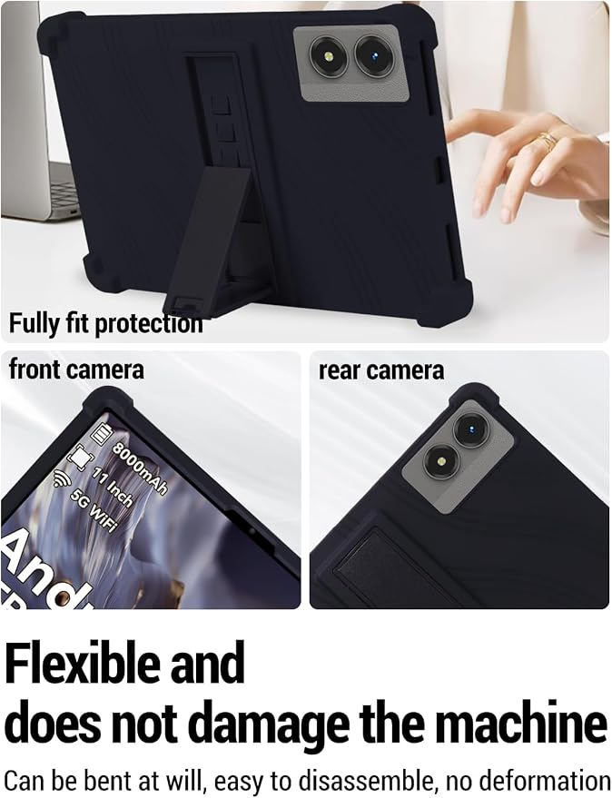 for TABWEE T50 (11 Inch) Android 16 Tablet Protective case ZBAGUG Shockproof Lightweight Silicone Protective Cover with Stand Child-Friendly Protection Easy to Clean Design Black.