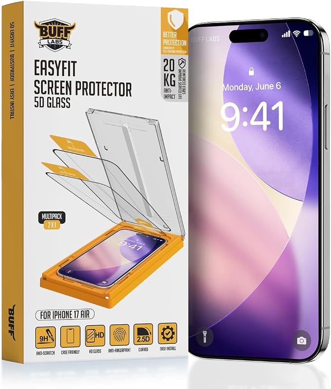 BUFF LABS 2-Pack Screen Protector for iPhone 17 Pro | iPhone 17 | iPhone 16 Pro [6.3”] Tempered Glass with Auto-Alignment Kit - Bubble-Free Drop Protection Easy Installation Case-Friendly