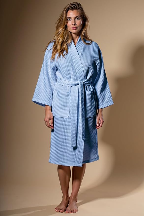 Turquaz Lightweight Full-Length Robes For Women Waffle Kimono Bathrobe - Soft, Fast-Drying, Long-Lasting Cotton Blend Unisex