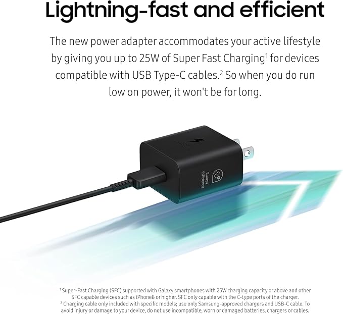 Samsung 25W Wall Charger Power Adapter Cable Not Included Super Fast Charging Compact Design Energy Efficient Compatible with Galaxy and USB Type C Devices White - 2 Pack
