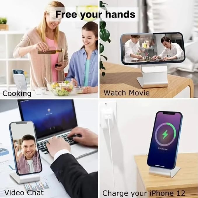 Desktop Mobile Phone Stand Aluminum Desk Holder Dock for Magsafe Charger for iPhone 17 16 15 14 13 12 Pro (Not Included Charger) (White)