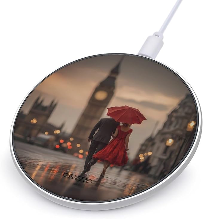 Couple Walking in London Street Big Ben Wireless Charger SlimWireless Charging Pad Anti-Slip Charger Mat for Men Women