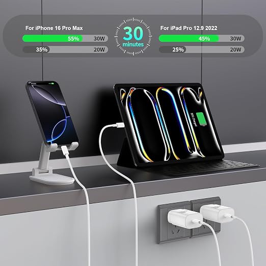 USBC Charger Block for iPhone 16 15 Pro Max Plus Charger Fast Charging30w Usb-C Fast Charger Adapter 6+10Ft USB Type C to USB C Cable for I Phone 16 15 ProMax Plus iPad Pro Air Mini-30 Watt Certified