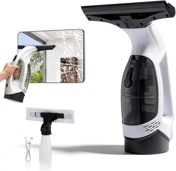 Electric Window Vacuum Squeegee Cordless, 2000Pa Electric Window Cleaner Tool Set, Rechargeable Window Vac, Window Squeegee Electric Cleaning Tool for Windows, Tiles, Mirrors, Car