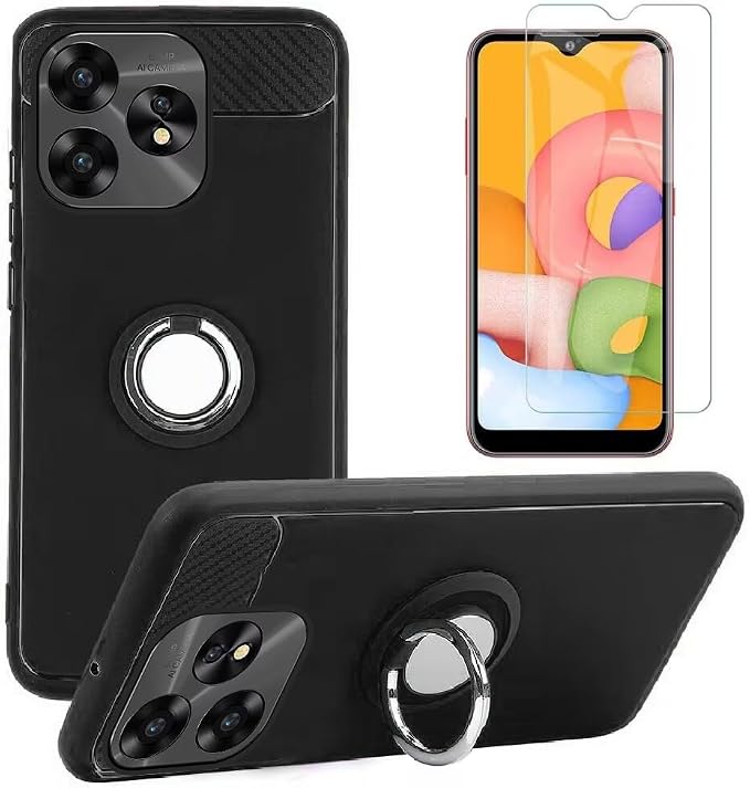 Case and Screen Protector for BLU K2 Rotating Ring [Magnetic Car Mount] TPU Protection Cover Phone Case and Screen Protector (Black)