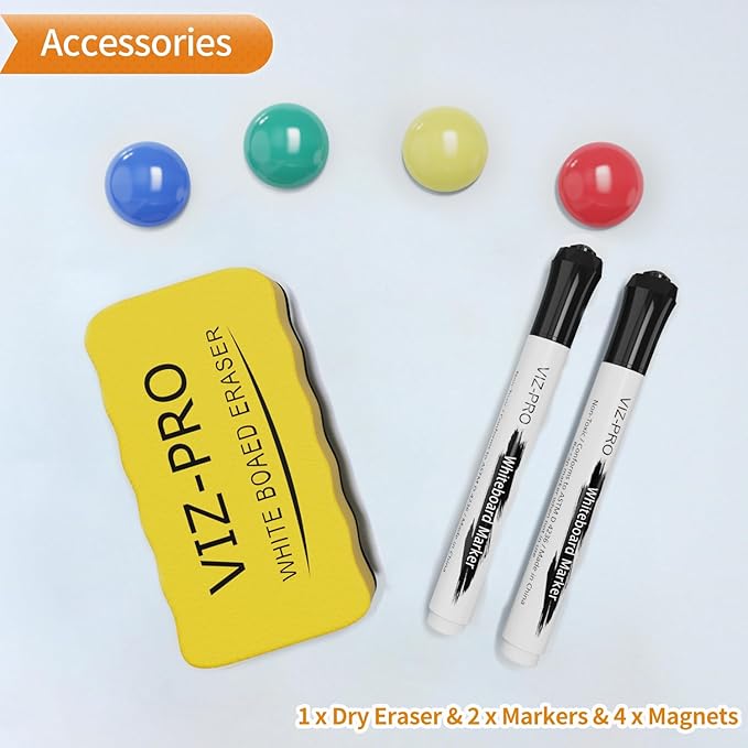 VIZ-PRO Magnetic Whiteboard/Dry Erase Board, 18 X 12 Inches, Includes 1 Eraser & 2 Markers & 4 Magnets