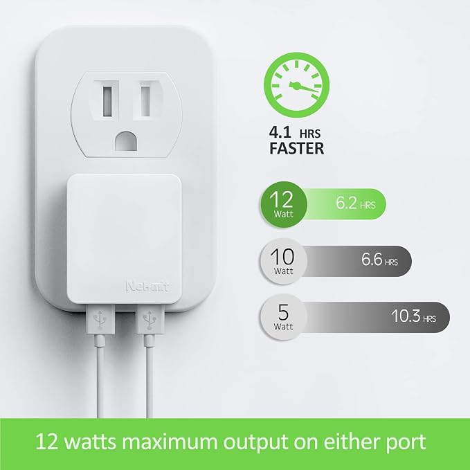 Nekmit Dual Port Ultra Thin Flat USB Wall Charger with Smart IC 2 Pack