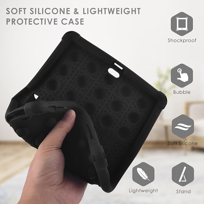 DETUOSI Silicone Case Compatible with iPad (A16) 11th Generation 11 Inch 2025 for iPad 10th Gen 10.9 Soft Case with Shoulder Strap &amp Stylus Pen Multi-Viewing Angles Black