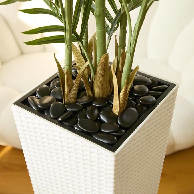 5FT Artificial Palm Tree - Tall Fake Tree with White Taper Planter & Pebbles, UV Resistant for Indoor & Outdoor Decor - Large Potted Faux Plant for Living Room, Office, Home Decor,VN130