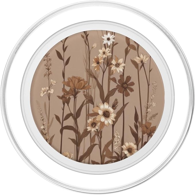 Cute Girly Brown Floral Pattern Illustration Print PopSockets PopWallet for MagSafe