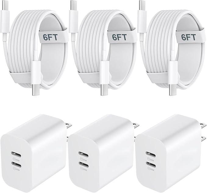Phone 17 16/15 Pro Max Charger Fast Charging, 20W Dual Port USB C Fast Wall Charger Block with 6FT USB C to C Charging Cable for Phone 17 16 15 Pro Max/17 16 15 Pro/15/15 Plus