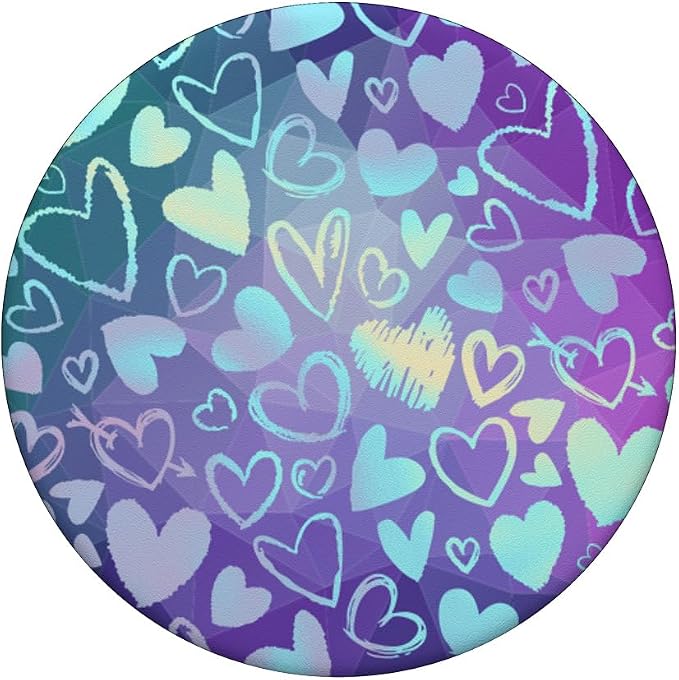 Rainbow Modern Hearts Teal Purple Polygon PopSockets Adhesive PopGrip