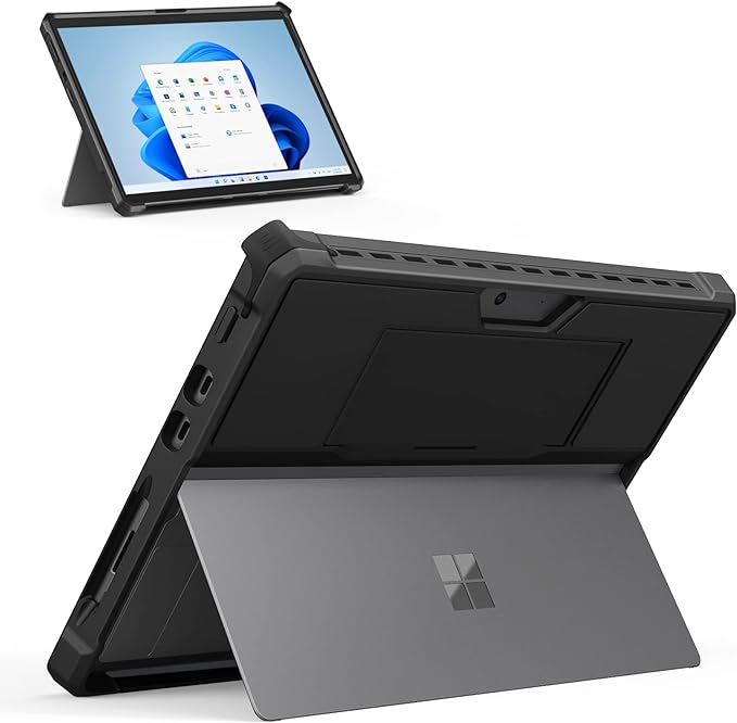 MoKo Case Fits Microsoft Surface Pro 8 13 2021 Release Tablet Black | All-in-One Protective Rugged Cover Case Hand Strap Compatible with Type Cover Keyboard