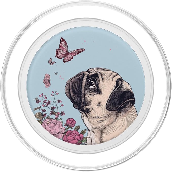 Pug Butterfly Cute Dog Flowers Cute Pug PopSockets Adhesive PopGrip