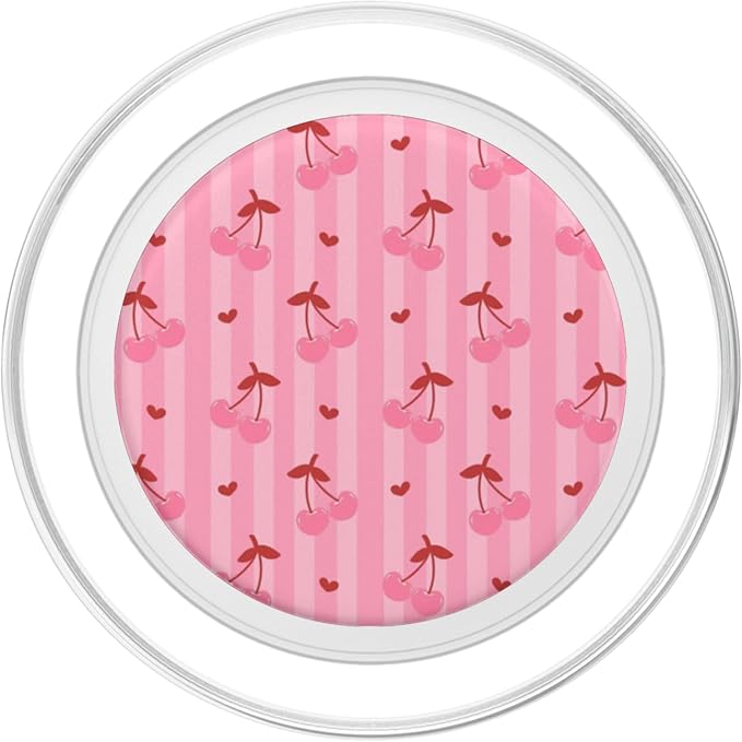 Pink Cherry Heart Stripe Pattern PopSockets PopWallet for MagSafe