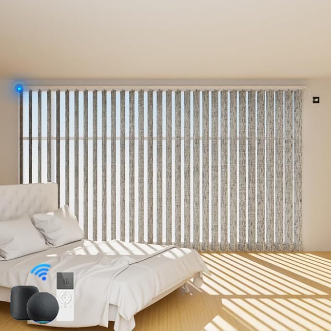 Blindify Motorized Vertical Blinds Compatible with Alexa Google Home, Blackout Sliding Door Shades Smart Vertical Blinds Remote Control Customize, Light Grey