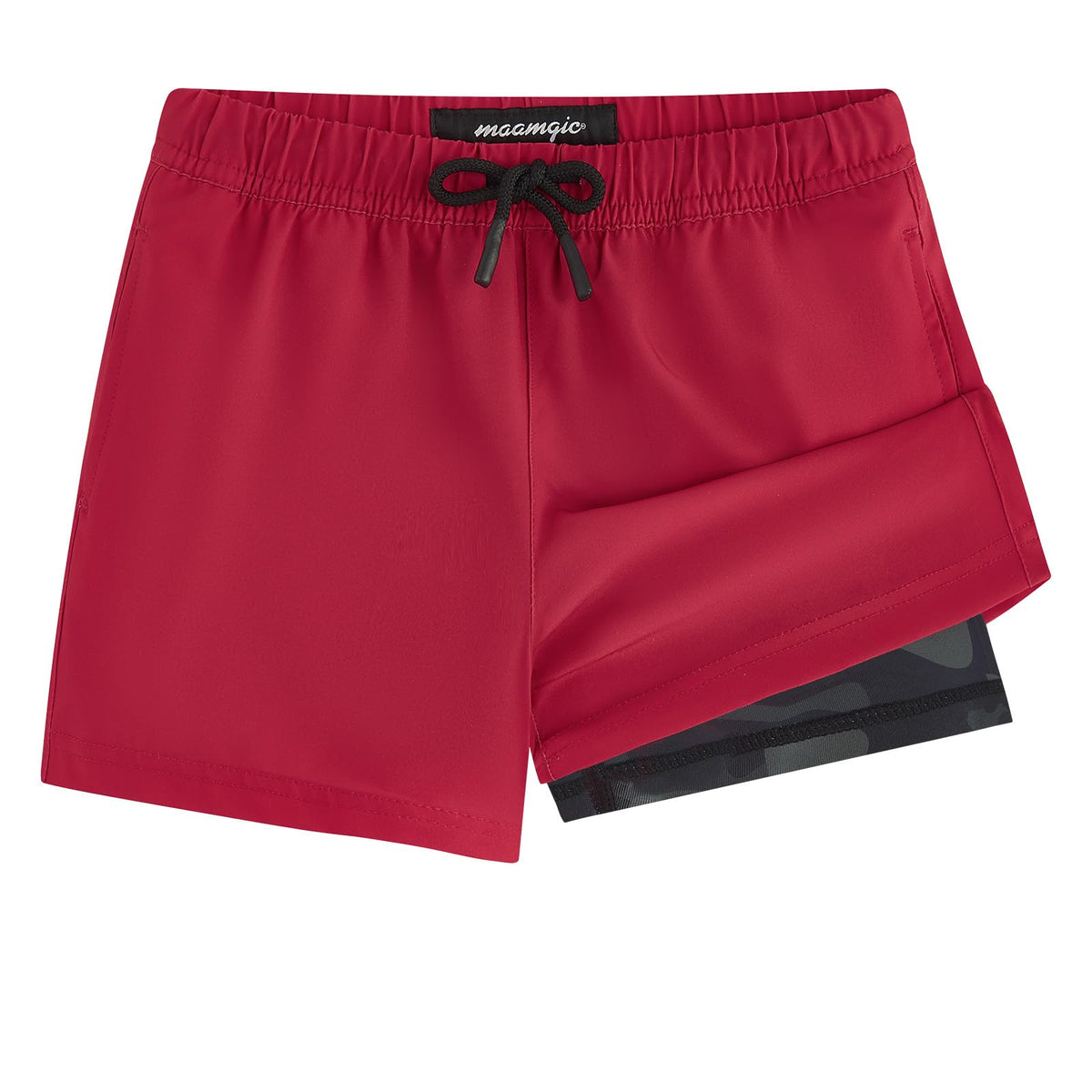 maamgic Boys Swim Trunks with Compression Liner Toddler Stretch Swim Shorts Quick Dry Swimming Trunks Boxer Brief 2 in 1 Beach Shorts Red 3T