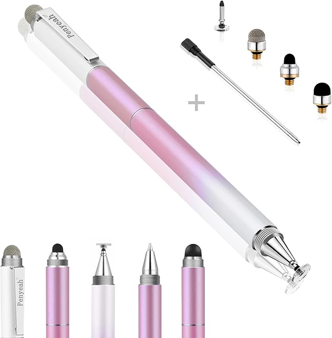 Penyeah Stylus 4-in-1 Stylus Pen for Touch Screen High Precision and Sensitivity DiscMesh2 Sized Rubber Tips Universal for iPhone/iPad/Android/Samsung/HP Tablets All Capacitive Touch Screens-Blue