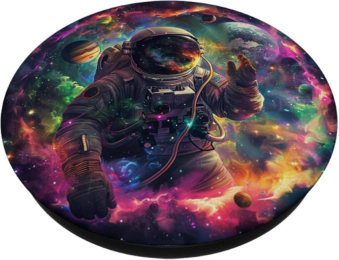 Space Astronaut And The Planets On Black PopSockets PopGrip for MagSafe