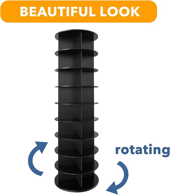 SpaceAid 9 Tier Rotating Shoe Rack Tower, Spinning Shoe Display Lazy Susan, Revolving 360 Shoe Rack Storage Round Carousel, Vertical Handbag Rotate Shoes Closet Organization (9-Tier Black)