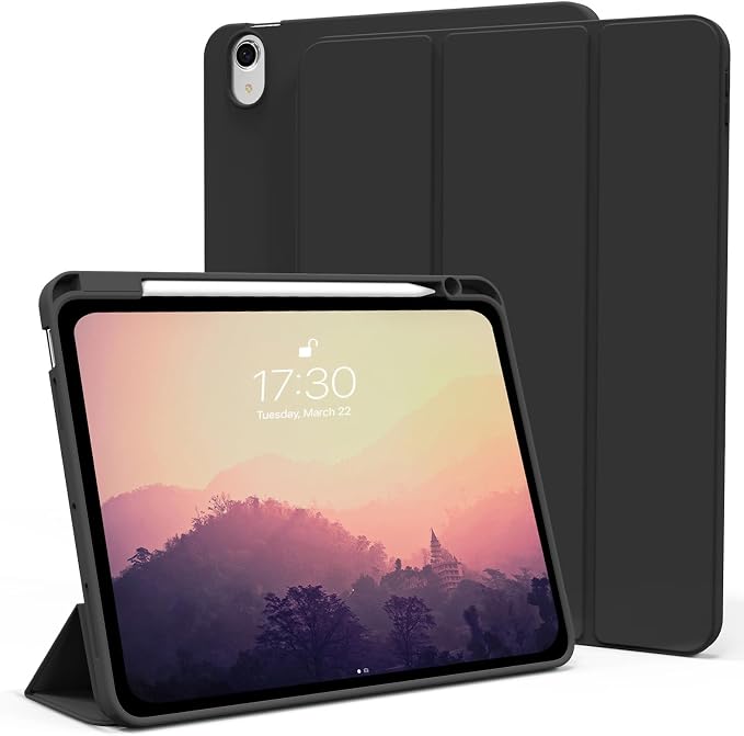 kenke Case for iPad Air 11-inch M4/M3/M2 (2026/2025/2024) iPad Air 5th/4th Generation (2022/2020) 10.9-inch Auto Sleep/Wake Slim Trifold Smart Cover with Pencil Holder Soft TPU Back Black