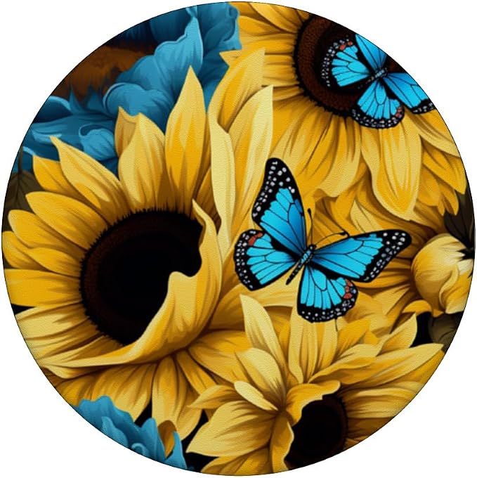 sunflower with blue butterfly PopSockets PopGrip for MagSafe