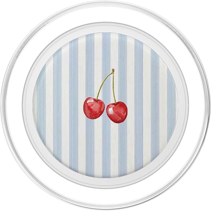 Blue Beige Stripe Cherry Pattern PopSockets PopWallet for MagSafe